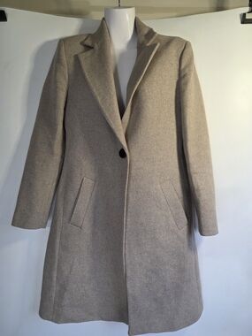 Zara Taupe Single-Button Tailored Wool Coat Size S